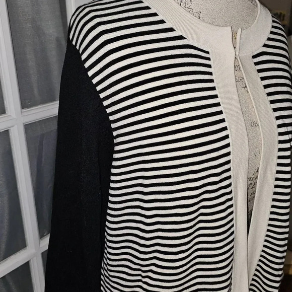 Talbots Womens Black White Long Open Front Cardigan Sweater 2X - Picture 3 of 5